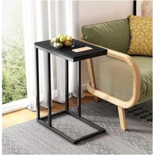 طاولة جانبية للوجبات الخفيفة للأريكة والسرير، مصنوعة من معدن متين وسطح خشبي رائع
