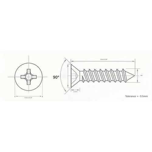 100 Pcs M4 x 25mm Phillips Flat Head Self Tapping Screws, 304 Stainless Steel, Corrosion Resistant for Wood, Metal, and DIY Projects