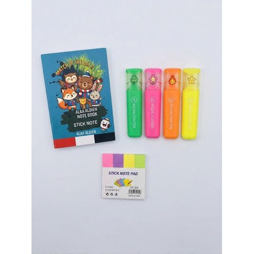 Ten notebooks + 4 colored highlighter pens + sticky note