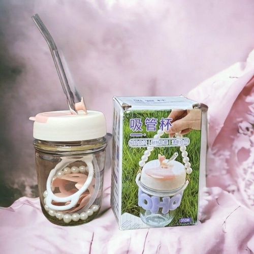 Borosilicate Glass Tumbler with Handle and Straw