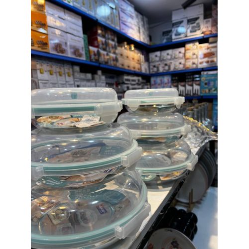 Round Glass Storage Jars with Airtight Lids Set, Clear with Green Rim, Multi Size Glass 3 Piece