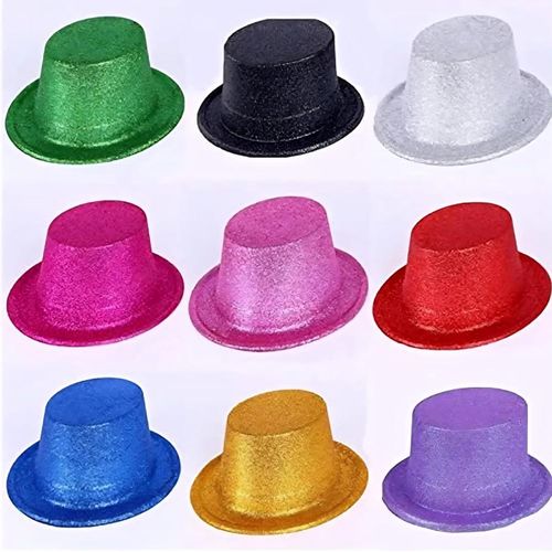 Plastic Glitter Party Hat For Kids Set Of 12 Pieces - Multi Color