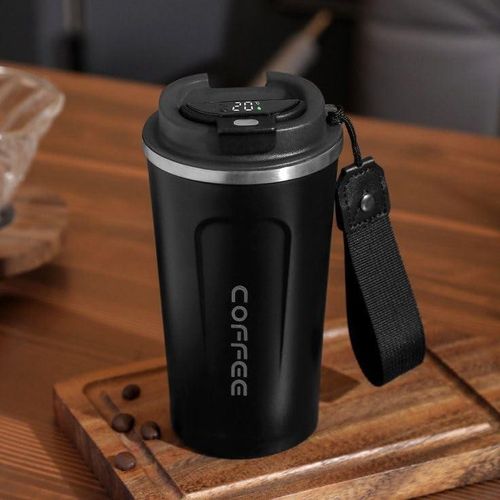 Thermal Mug With a Digital Screen to display the Temperature - Thermal Thermos - Reusable Travel Mug - Coffee Mug for Hot and Cold Drinks (Black)