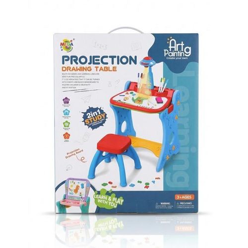 Projection Drawing & Learning Table (2-in-1) - Study Desk Set with Stool and Magnetic Whiteboard