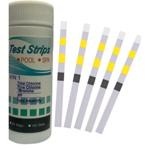 4-in-1 Pool & Spa Test Strips: Total Chlorine, Free Chlorine, Bromine, pH, Total Alkalinity, 50 Strips