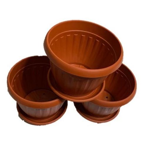 Brown plant pots, size 40 cm with 35 cm diameter plate - 3 pieces - German design