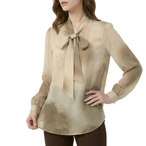 Elegant Womens Chiffon Blouse With Bow Tie - Cafe
