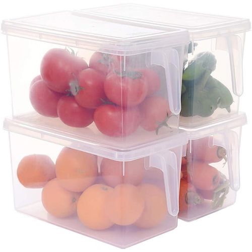 Fridge Storage Containers Produce Saver, 4 Pack x 4L Stackable Refrigerator Organizer Keeper with Handle To Keep Fresh for Produce, Food,Fruits, Vegetables, Meat and Fish,Clear