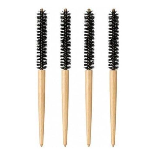 Precision brush for bangs and ends; slim wooden styling brush; set of small round hairbrushes for blow-drying and styling (4 pieces); professional wooden brush designed for precision styling of bangs and ends and for creating fine curls (Small Size)