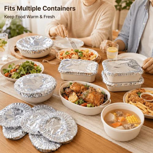 100 Pack Stretchable Silver Foil Food Cover (20–24 cm). Reusable Elastic Plate & Bowl Lids Heat Retention, Leak Proof, Microwave Safe.