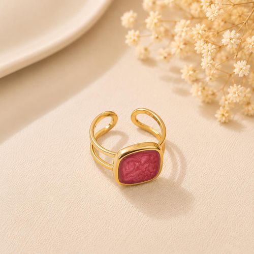 Stainless Steel Adjustable Pink Stone Ring – Gold Tone
