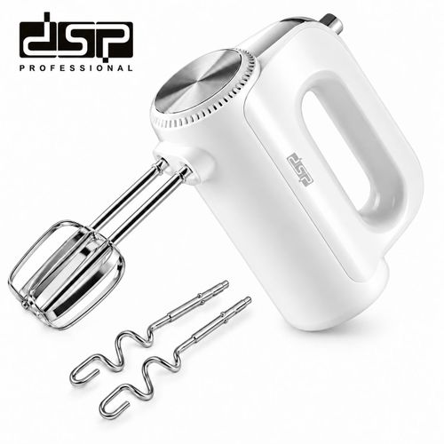 2-in-1 Electric Hand Mixer, Powerful 200W Copper Motor, 5 Speeds, Beaters and Dough Hooks – White