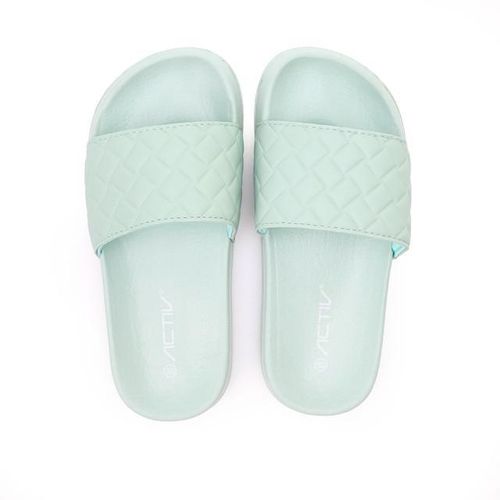 Quilted Pattern Open Toe Shape Girls Slides - Aqua