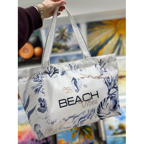 Waterproof Beach Tote Bag with a make-up Clutch Bag - Large Gabardine Beach Bag with High-Quality Double Sided Printing-Perfect For Travel and Summer Vacations