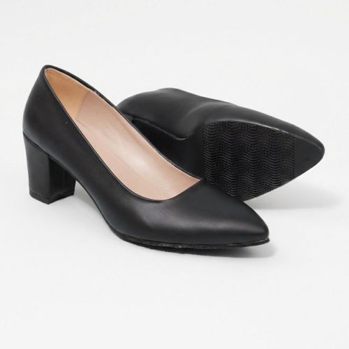 حذاء كعب نسائي أسود سادة بكعب 5 سم – جلد صناعي عالي الجودة (كود 500)