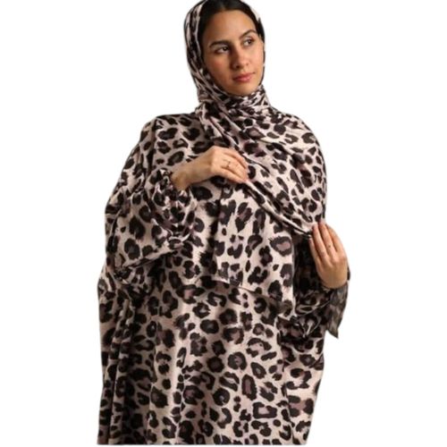 A loose-fitting, tiger-print abaya suitable for everyone