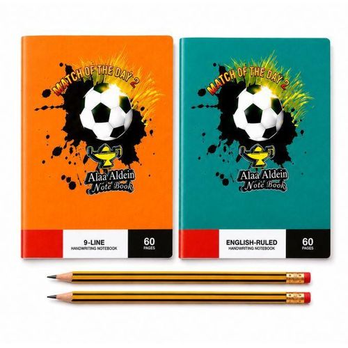 School Stationery Bundle – 9-Line Notebook + English Ruled Notebook, 56 Pages Each + 2 Graphite Pencils