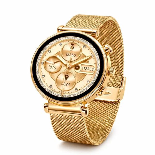 Luxury Women's Smartwatch Gift Set with Sleek Round Design, Interchangeable glod Leather Strap, and Elegant Bracelet for Daily Wear and Special Occasions Fashion Accessory