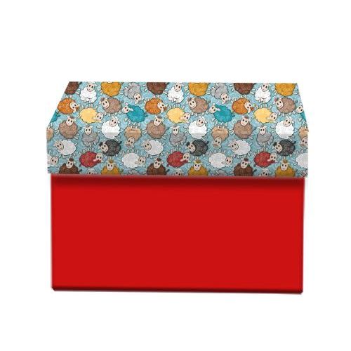 Gift Box Red, Colourful Sheep Pattern, Storage and Gifting