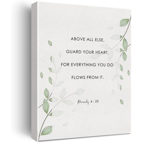 Xiolcxdr Bible Verse Canvas Print Decor Above All Else Proverbs 4:23 Wall Painting Posters Artwork 12X15 Watercolor Home Office Decoration (Framed)