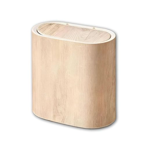 Modern Wood Grain Waste Bin with Touch Lid and Removable Inner Bucket, 29.2 * 15.5 * 29 cm, Moisture Resistant Trash Can for Home & Office