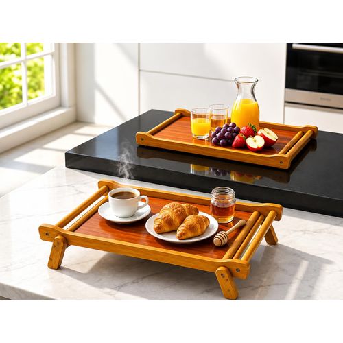 Bamboo Folding Breakfast Tray with Legs – Wooden Serving Tray for Bed, Sofa & Table