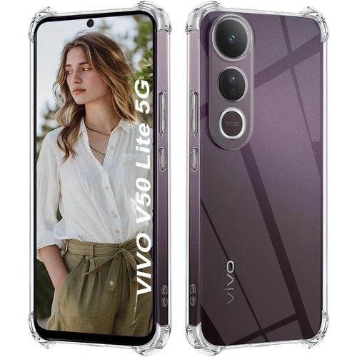 A slim, soft TPU silicone case with a shock-absorbing air cushion, compatible with the Vivo V50 Lite 4G/Vivo V50 Lite 5G, by ISO A, transparent.