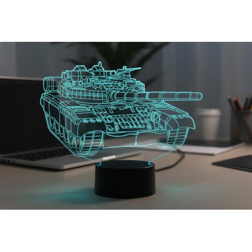 مصباح LED ليلي ثلاثي الابعاد بتصميم دبابة لتزيين غرفة النوم مع جهاز تحكم عن بعد بـ 16 لون متغير بنمط باريس عصري من الاكريليك