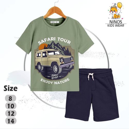 Set Of 2 Pcs Short Sleeve Summer Outfit For Boys