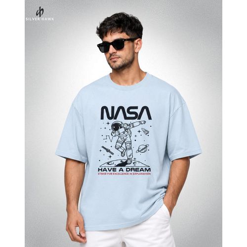 Men 100% Cotton Printed T-Shirt Over Size - Grey