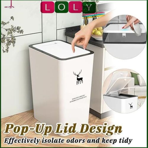 Touch Plastic Trash Can with Push-to-Open Lid, Suitable for Kitchen, Bedroom, Living Room,and Office .(white)