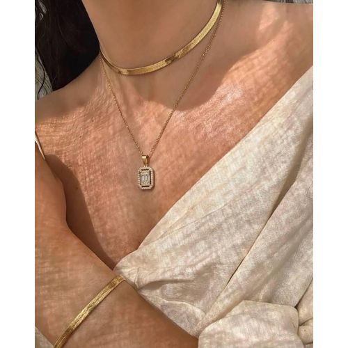 Luxury 3-Piece Lazurde-Style Jewelry Set (Snake Bone Chain Necklace, Lazurde Pendant Necklace & Matching Snake Bone Bracelet)