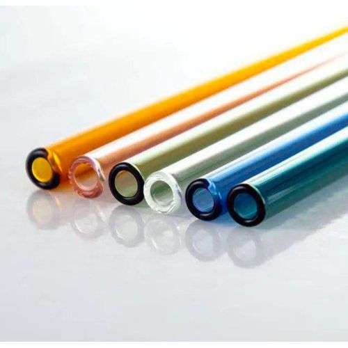 Multicolor Pyrex Glass Drinking Straws Set - 4 Pieces with Cleaning Brush, Reusable & Eco-Friendly