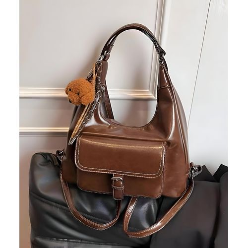 Trendy Shoulder Bag Minimalist Design with Spacious Compartment Durable PU Polyester Fabric Adjustable Strap Dog Charm Perfect for Daily Commute Work or School Color Option 2