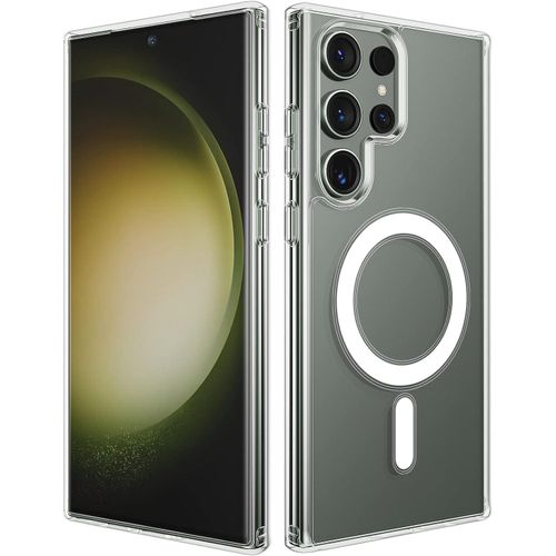 Ultra-clear magnetic case for Samsung Galaxy S24, compatible with MagSafe, clear hard back cover, shockproof silicone frame, slim transparent case for Samsung Galaxy S24 Ultra