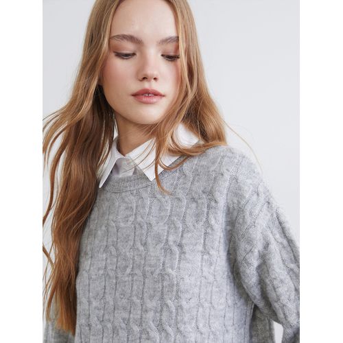 Women's Knit Sweater With A Self-Patterned Shirt Collar