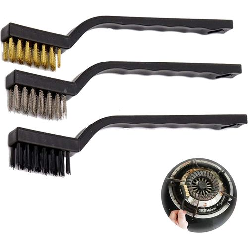 3pk Wire Brush Set, Copper Steel Nylon Brush, Durable and Sturdy Plastic Handles Wire Brush, Cleaning Welding Slag, for Polishing and Cleaning Metal Paint Removal of Rust Burr Corrosion