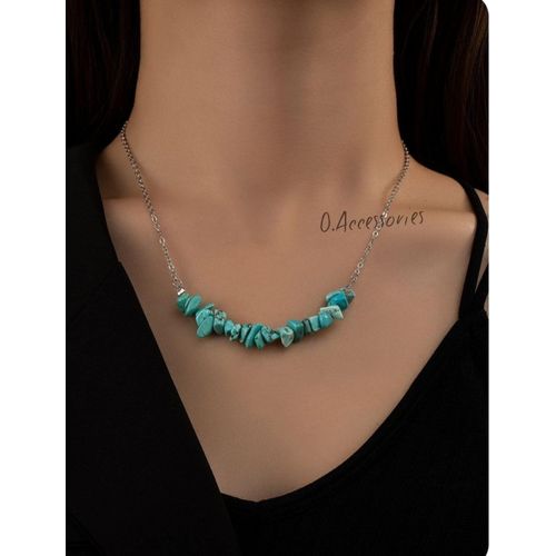 Necklace Choker Chain Silver with Turquoise Bead