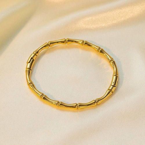 18K Gold Plated Bamboo Bracelet 316L Stainless Steel Adjustable Charm Bracelets for Women Simple Thin Fashion Hook Suitable for All Occasions.