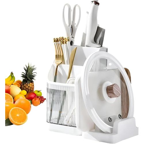 Food Tools - a comprehensive table holder for knives, chopsticks and container covers, an integrated white kitchen organizer