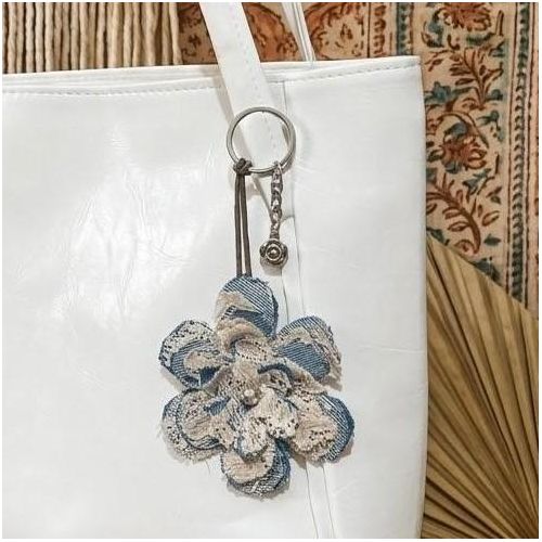 Handmade Jeans & Lace Boho Flower Bag Accessory Keychain Pendant