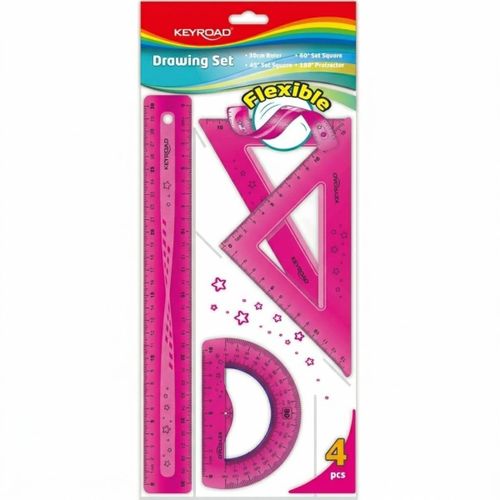 Flexible Geometry Set 30 cm Ruler 4 Pieces Fuchsia Model KR972501