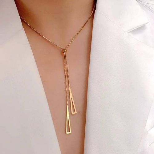 Sleek Pure Stainless Steel Cravatte Tie Y-Necklace (Tarnish-Free & Waterproof Lariat Necklace)