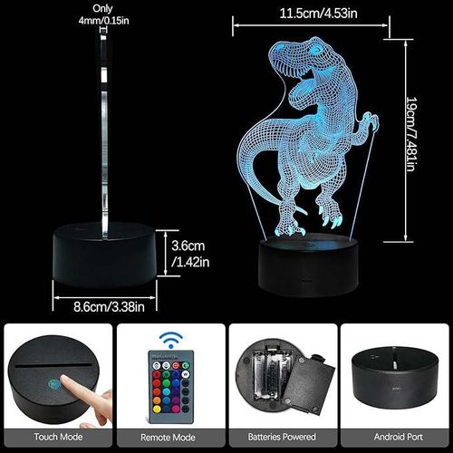 3D Dinosaur Night Light for Children Optical Illusion Lamp, 16 Colors with Remote Control Bedside Desk Lamp, Birthday Gifts for Kids and Adults