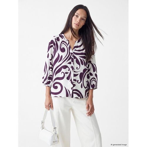 Grandad Collar Patterned Blouse