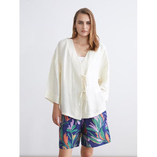 V Neck Textured Women's Kimono