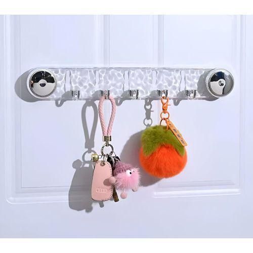 Wall and Door Hanger * Versatile Hanger Easily Organizes Your Items Without Nails, Drilling or Sticky * 5 Movable Hooks with Stylish Design and Suction Button - Clear