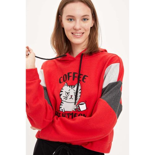 Woman Hooded Regular Fit Sweat Shirt - Red