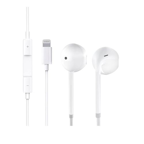 White earbuds with a Lightning connector