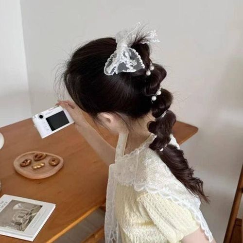 Elegant Lace Spiral Coil Phone Cord Hair Tie- Offwhite
